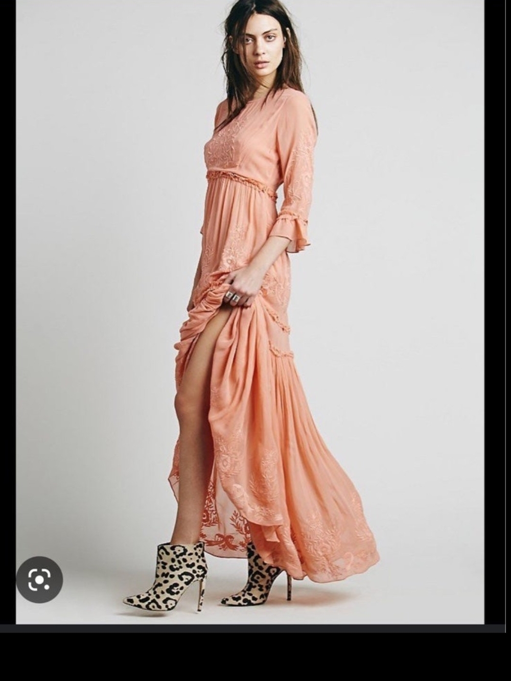 Rare Free People White Romance Peach Embroidered Maxi Gown B1